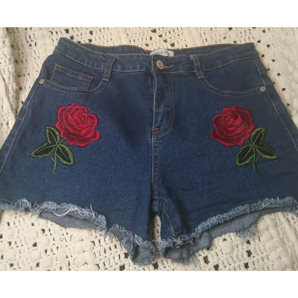 Gazoz Jean Women's‎ Juniors Shorts Size 9 Red Roses Embroidery Y2K Retro Denim